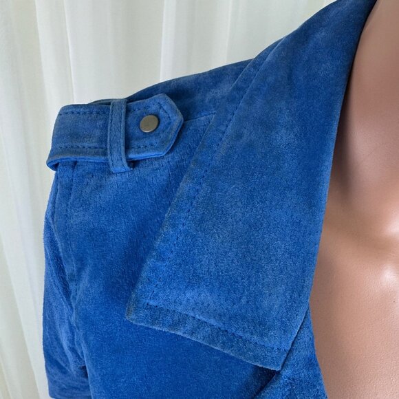Women's SL8 Genuine Suede Asymmetric Zipper Accent Crop Moto Jacket Blue Size MD - Picture 13 of 17